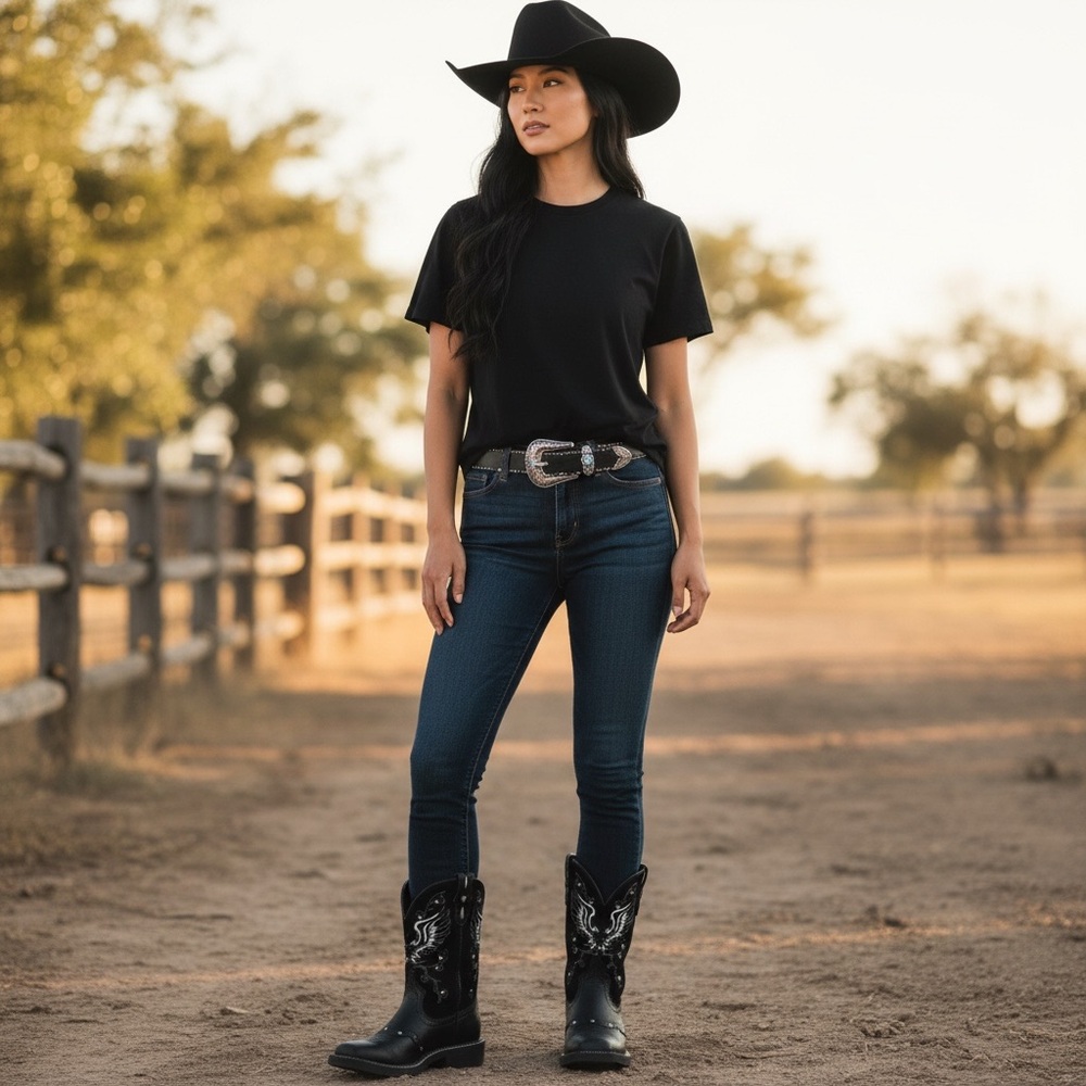 Justin Gypsy Mandra Boots Women's Size 8B Black Leather Pull On Cowboy Boots